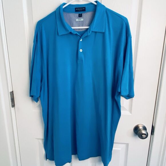 Peter Millar Polo Shirt Mens 2XL XXL Solid AQUA Blue Golf Perfect Pique Cotton - Picture 7 of 7
